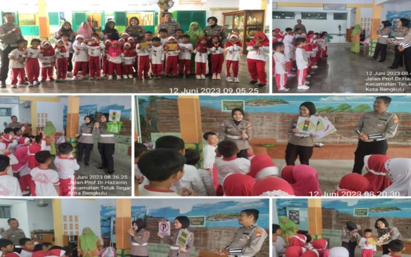 Tanamkan Tertib Berlalulintas Sejak Dini, Polresta Bengkulu Kunjungi TK Alsyiyah Bustanul Athfal