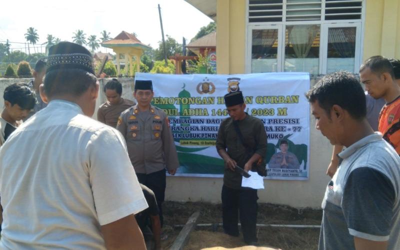 Pemotongan Hewan Kurban Presisi Polsek Lubuk Pinang Perayaan Idul Adha 1444 H