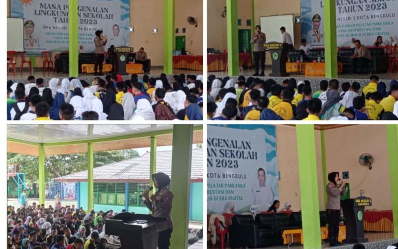 Personel Sat Binmas Polresta Bengkulu Berikan Penyuluhan kepada Siswa Baru SMAN 05 Kota Bengkulu
