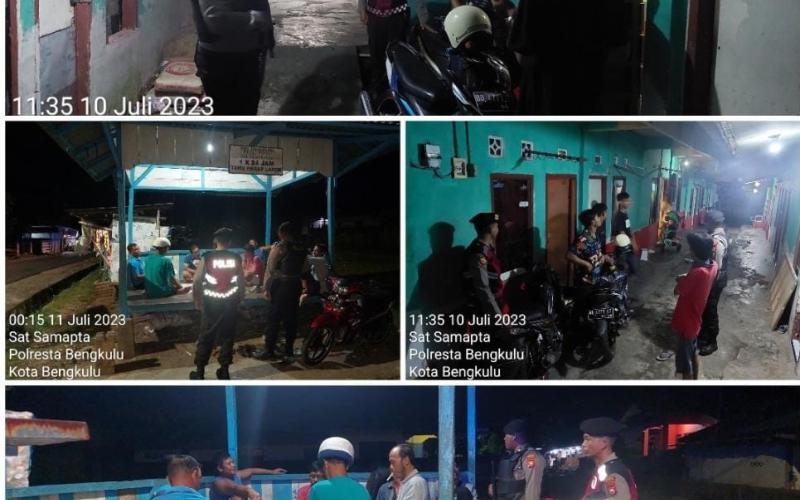 Personel Sat Samapta Polresta Bengkulu Patroli Mobiling Sampaikan Imbauan Kamtibmas kepada Pos Ronda dan Penghuni Kost-Kostan