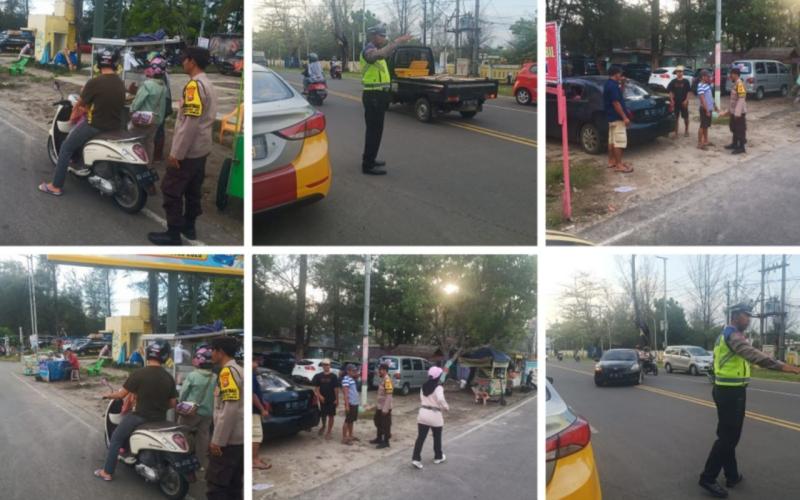 Polsek Ratu Samban Patroli Sore Hari, Sampaikan Imbauan Kmatibmas kepada Warga