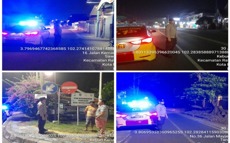 Patroli Malam, Personel Polsek Ratu Agung Sampaikan Imbaun Kamtibmas Kepada Warga