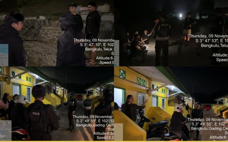 Patroli Malam, Sat Samapata Polresta Bengkulu Sambangi Masyarakat yang Duduk Ditepi Pantai dan Sampaikan Imbauan Kamtibmas