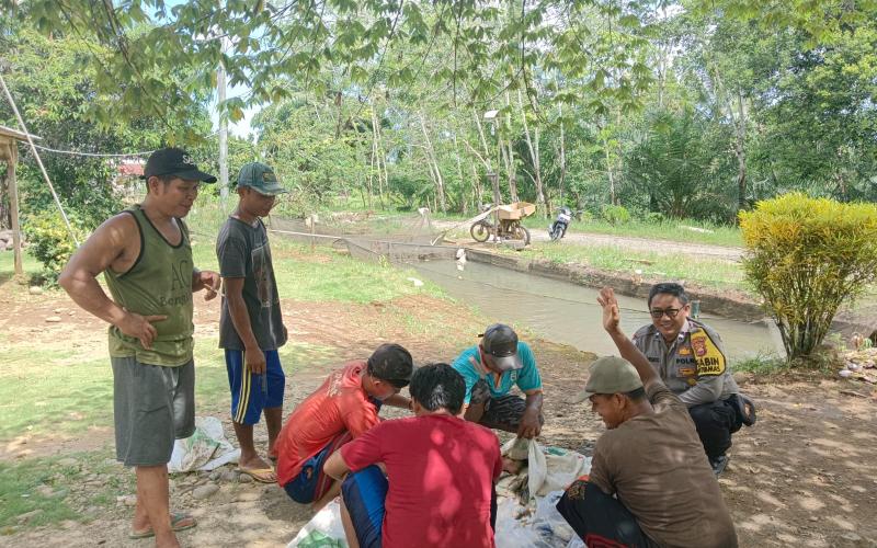 Dukung Ketahanan Pangan Bhabinkamtibmas Polsek Padang Jaya Sambangi Peternak Ikan