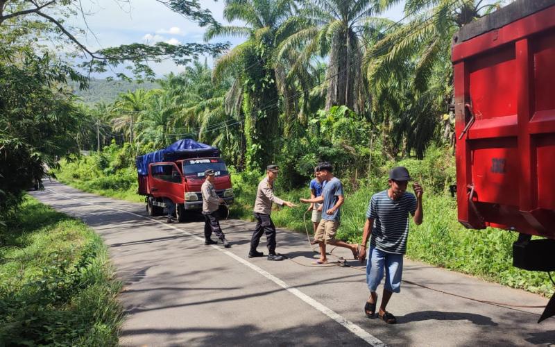 Truk Berhenti di Tengah Jalan Ganggu Arus Lalu Lintas, Polsek Giri Mulya Bantu Evakuasi