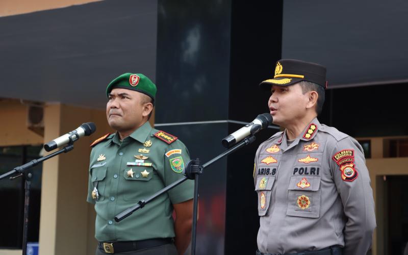 Sinergi di HUT Bhayangkara-77, Dandim 0407/KB dan Kapolresta Bengkulu Pimpin Apel Bersama