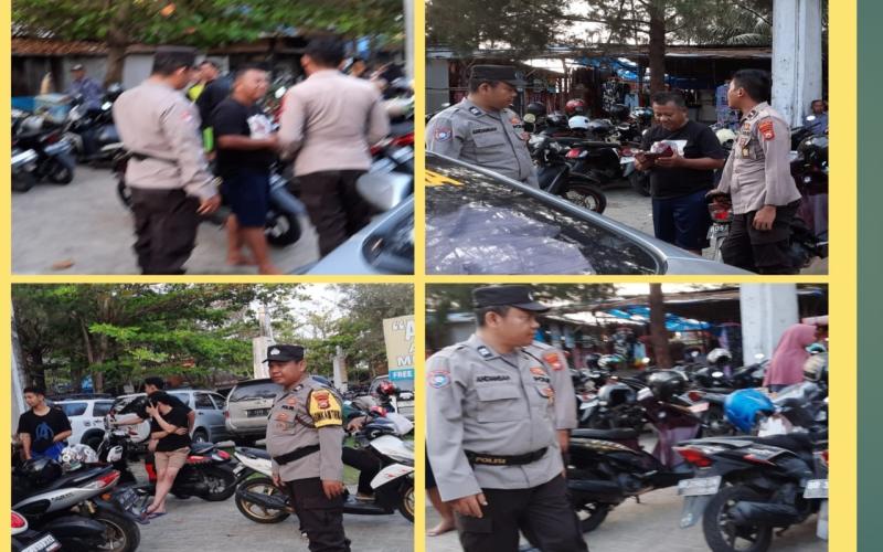 Berikan Rasa Aman, Polsek Teluk Segara Patroli Sampaikan Imbauan Kepada Pengunjung Pantai Zakat 