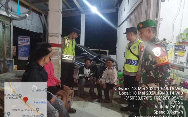 Polsek Sukaraja Bersama Koramil 0425-03 Air Periukan Patroli Gabungan Ciptakan Sitkamtibmas yang Aman dan Kondusif