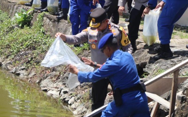 Dukung Program Presiden Terkait Ketahanan Pangan dan Pemberdayaan Ekonomi Masyarakat, Kapolda Bengkulu Tebar Benih Ikan Nila 